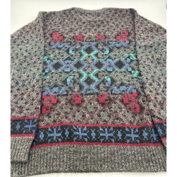 Vintage Made In USA London Fog Crewneck Sweater L-Tall Geometric Blue Pink Gray - Picture 2 of 5